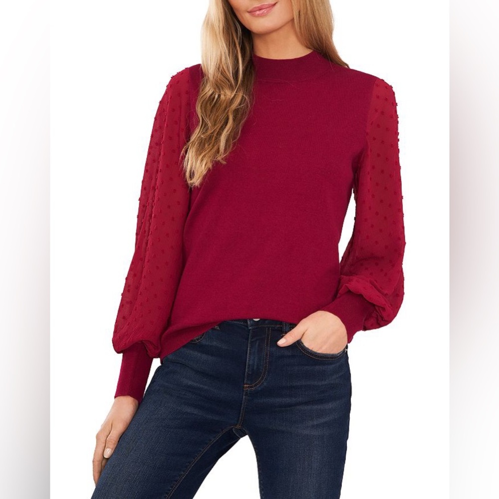 CeCe Women's Red Crew Neck Sweater